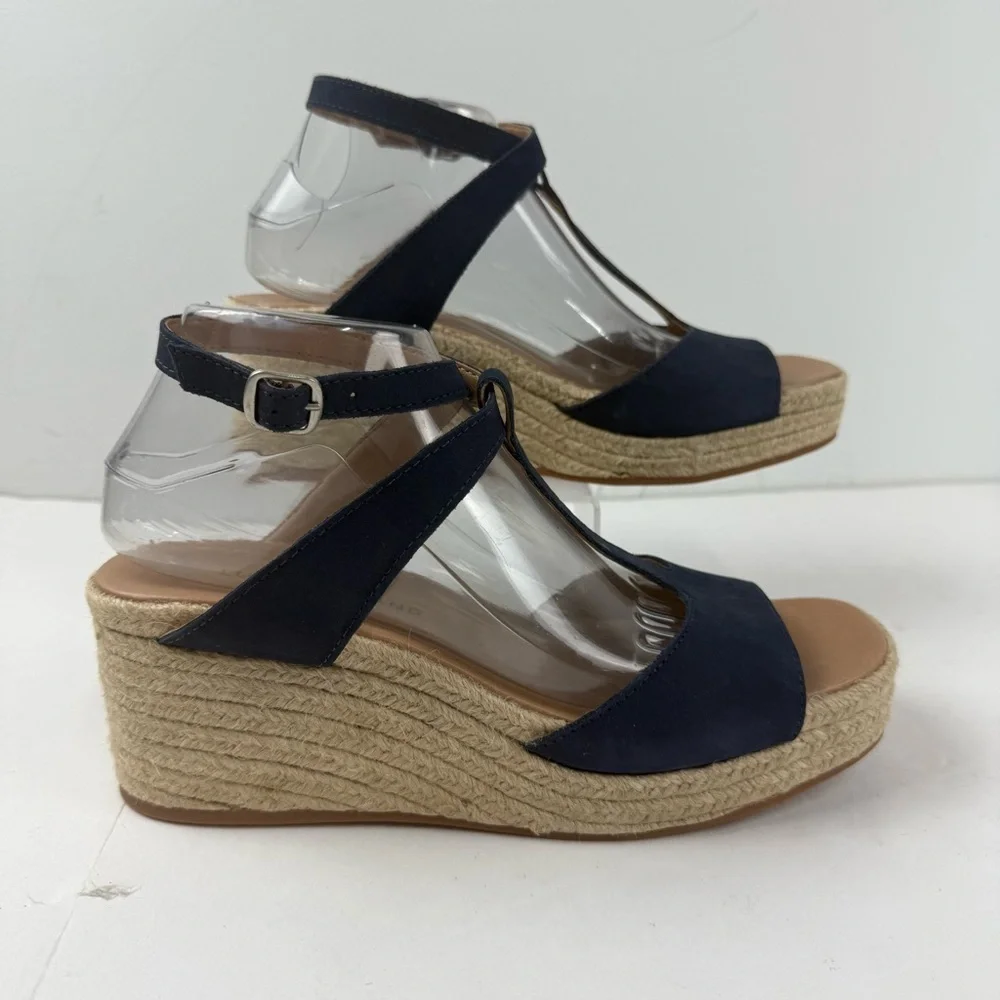 Lucky Brand Womens 8.5 Valki Espadrille Wedge Sandal Navy Blue Suede